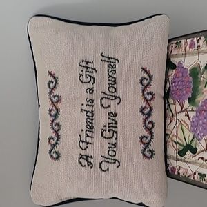 Vintage Small needlepoint throw pillow Green